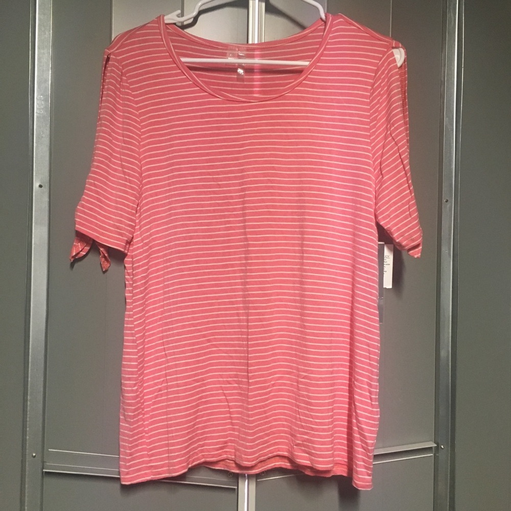 SILVERWEAR Cold Shoulder Pink Striped Top Petite Medium NWT